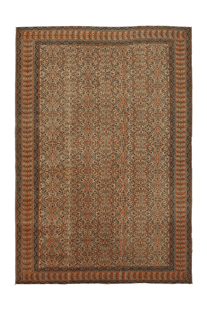 Vintage Kayseri Turkish Area Rug 7x10 ft — Beige & Brown Floral