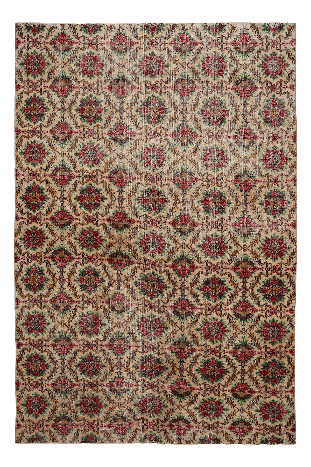 Vintage Isparta Turkish Area Rug 6x10 ft — Beige & Red Floral