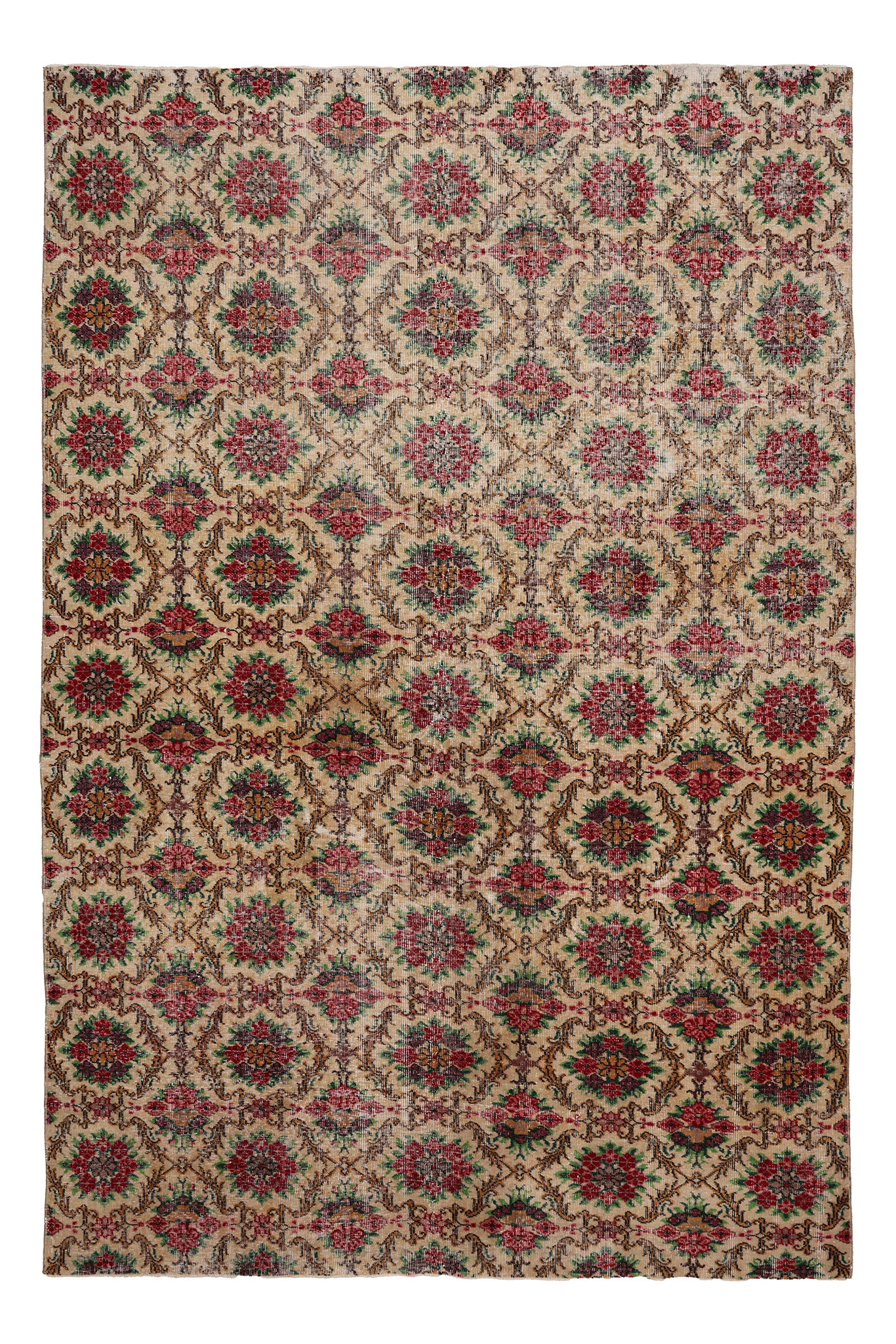 Vintage Isparta Turkish Area Rug 6x10 ft — Beige & Red Floral