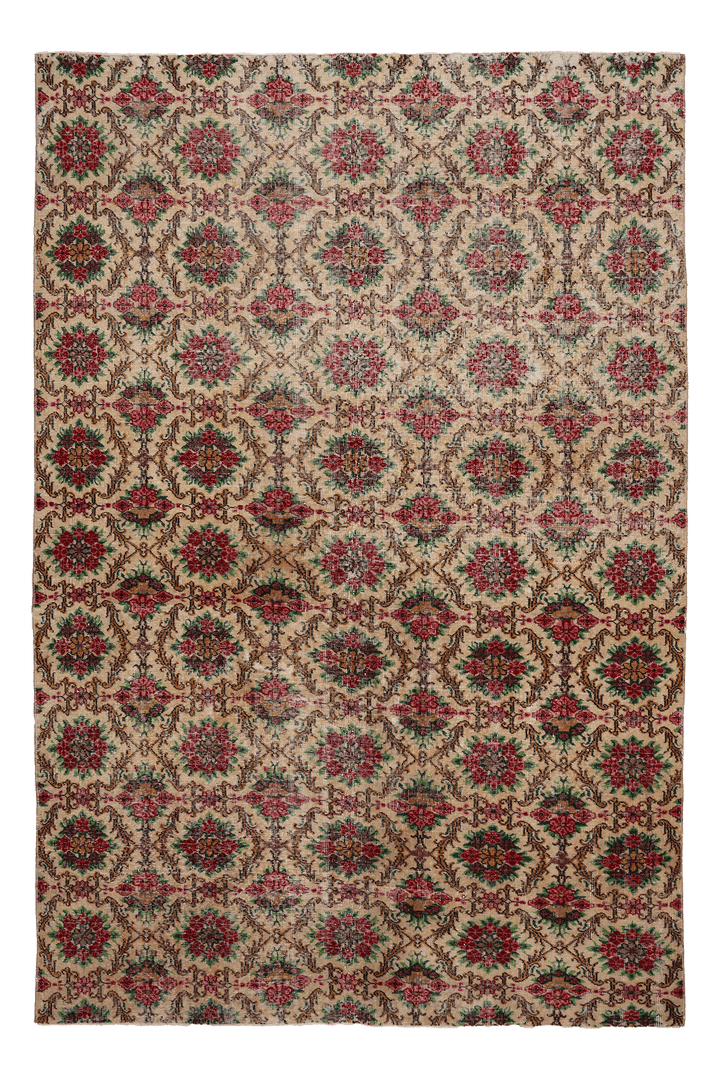 Vintage Isparta Turkish Area Rug 6x10 ft — Beige & Red Floral
