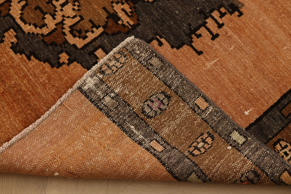 Vintage Sivas Turkish Area Rug 7x10 ft — Orange & Brown Distressed