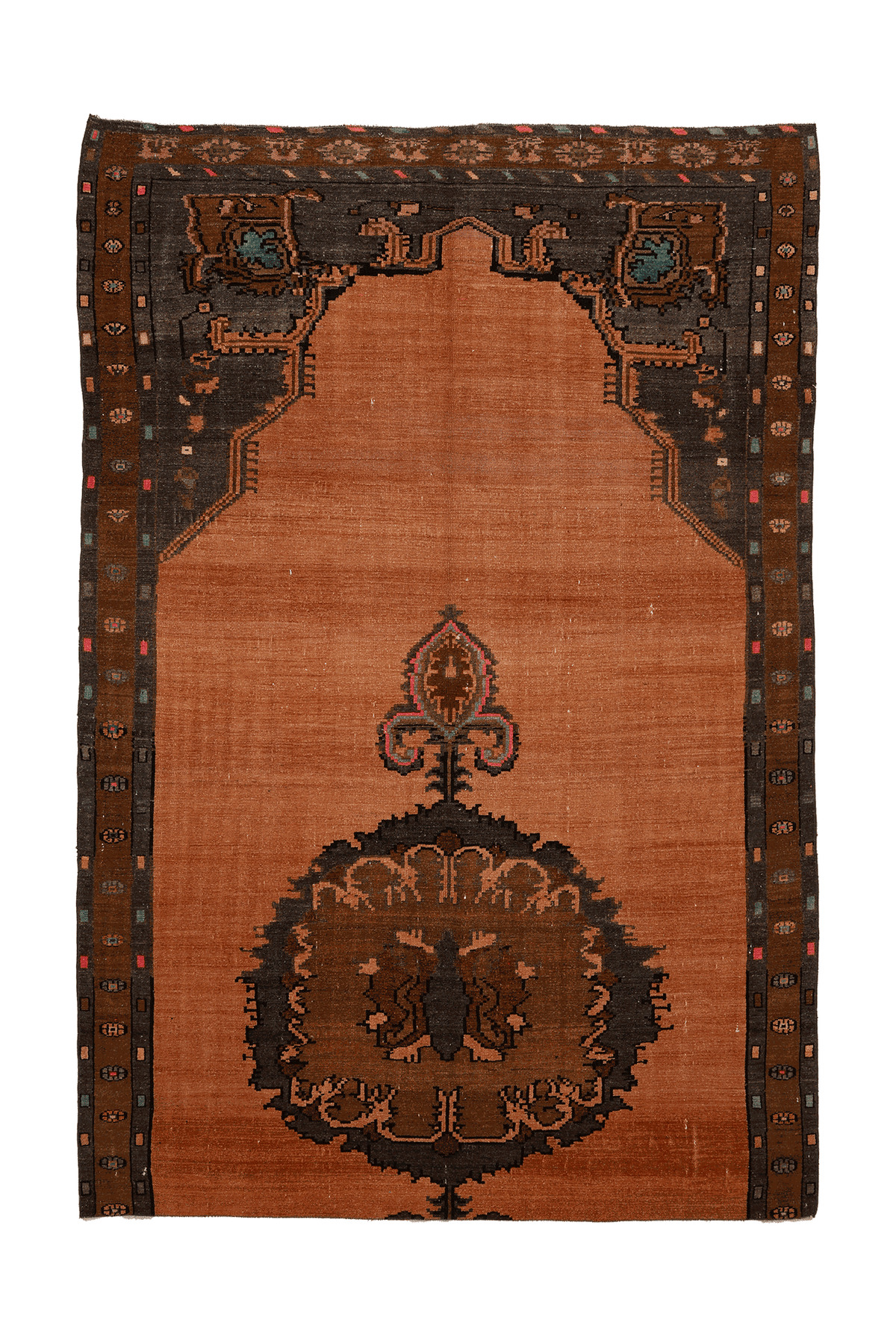 Vintage Sivas Turkish Area Rug 7x10 ft — Orange & Brown Distressed