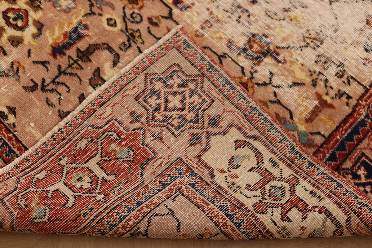 Vintage Isparta Turkish Area Rug 6x10 ft — Beige & Brown Geometric