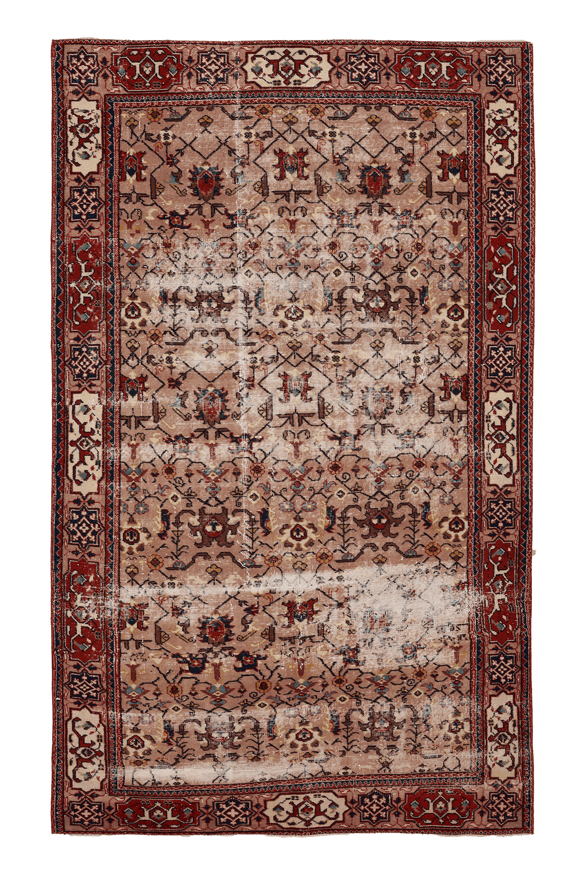 Vintage Isparta Turkish Area Rug 6x10 ft — Beige & Brown Geometric
