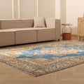 Vintage Isparta Turkish Area Rug 7x10 ft — Blue & Beige Floral