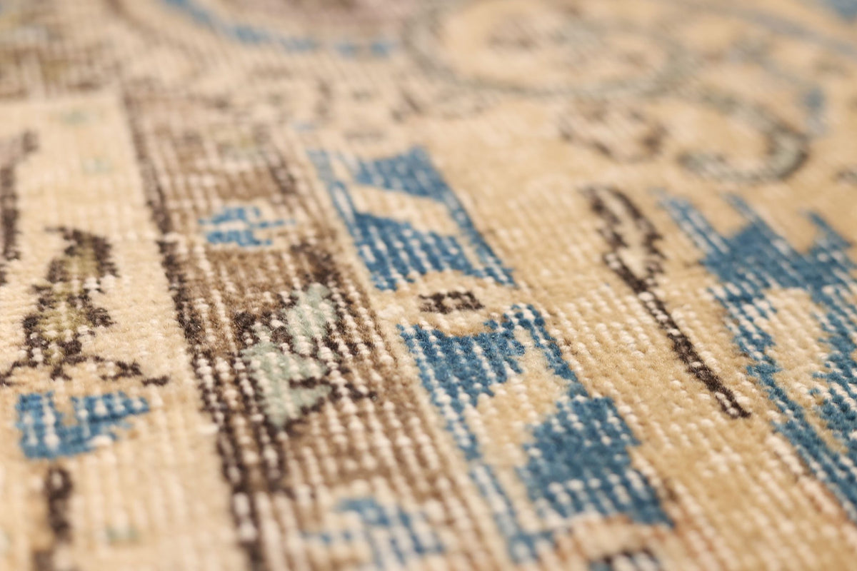 Vintage Isparta Turkish Area Rug 7x10 ft — Blue & Beige Floral