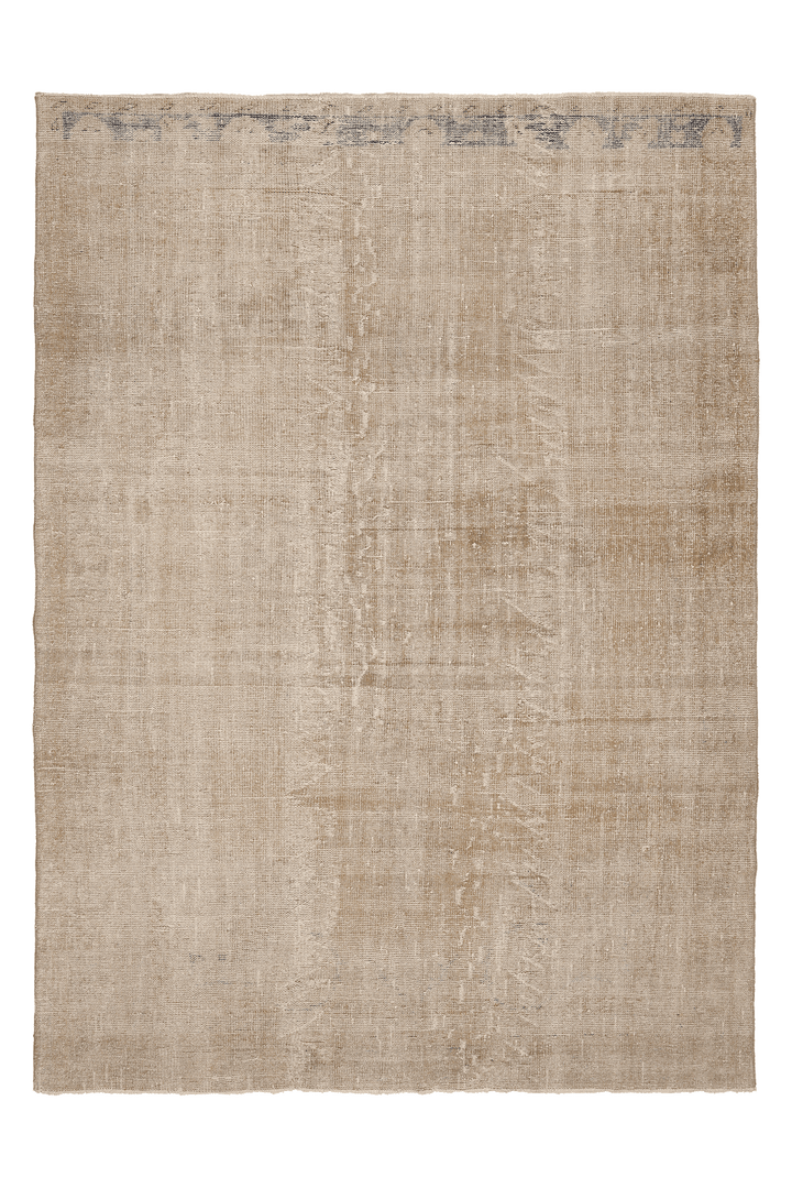Vintage Isparta Turkish Area Rug 7x9 ft — Beige & Brown Distressed