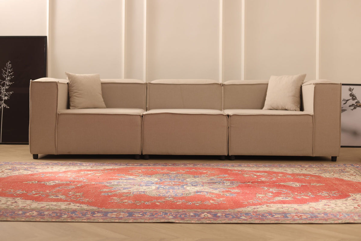 Vintage Isparta Turkish Area Rug 7x11 ft — Red & Blue Floral