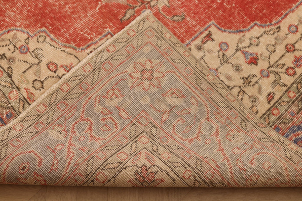Vintage Isparta Turkish Area Rug 7x11 ft — Red & Blue Floral