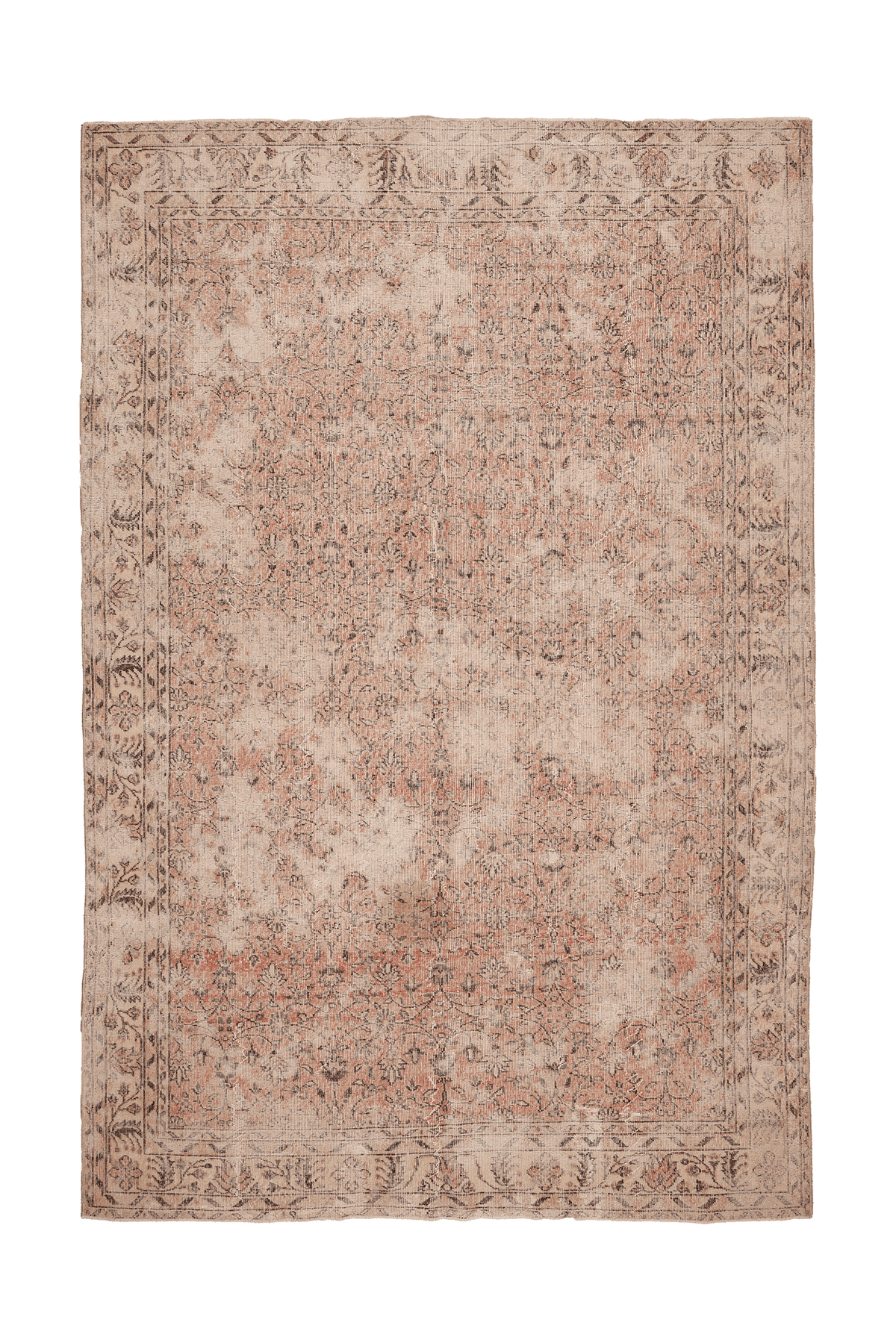 Vintage Isparta Turkish Area Rug 7x11 ft — Beige & Red Floral