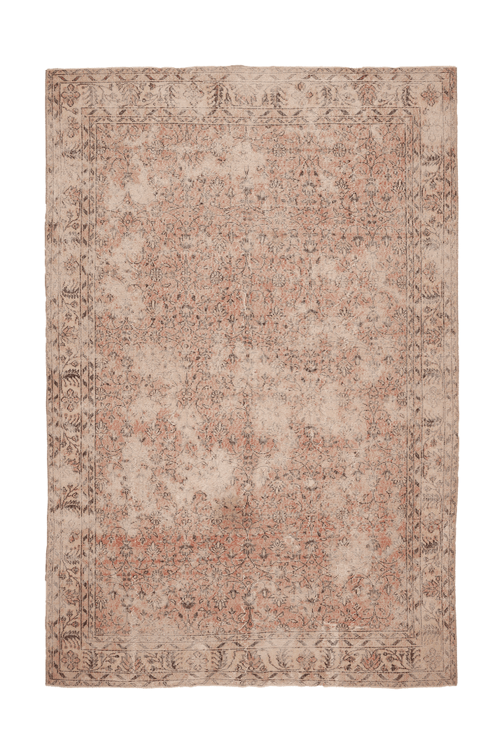 Vintage Isparta Turkish Area Rug 7x11 ft — Beige & Red Floral