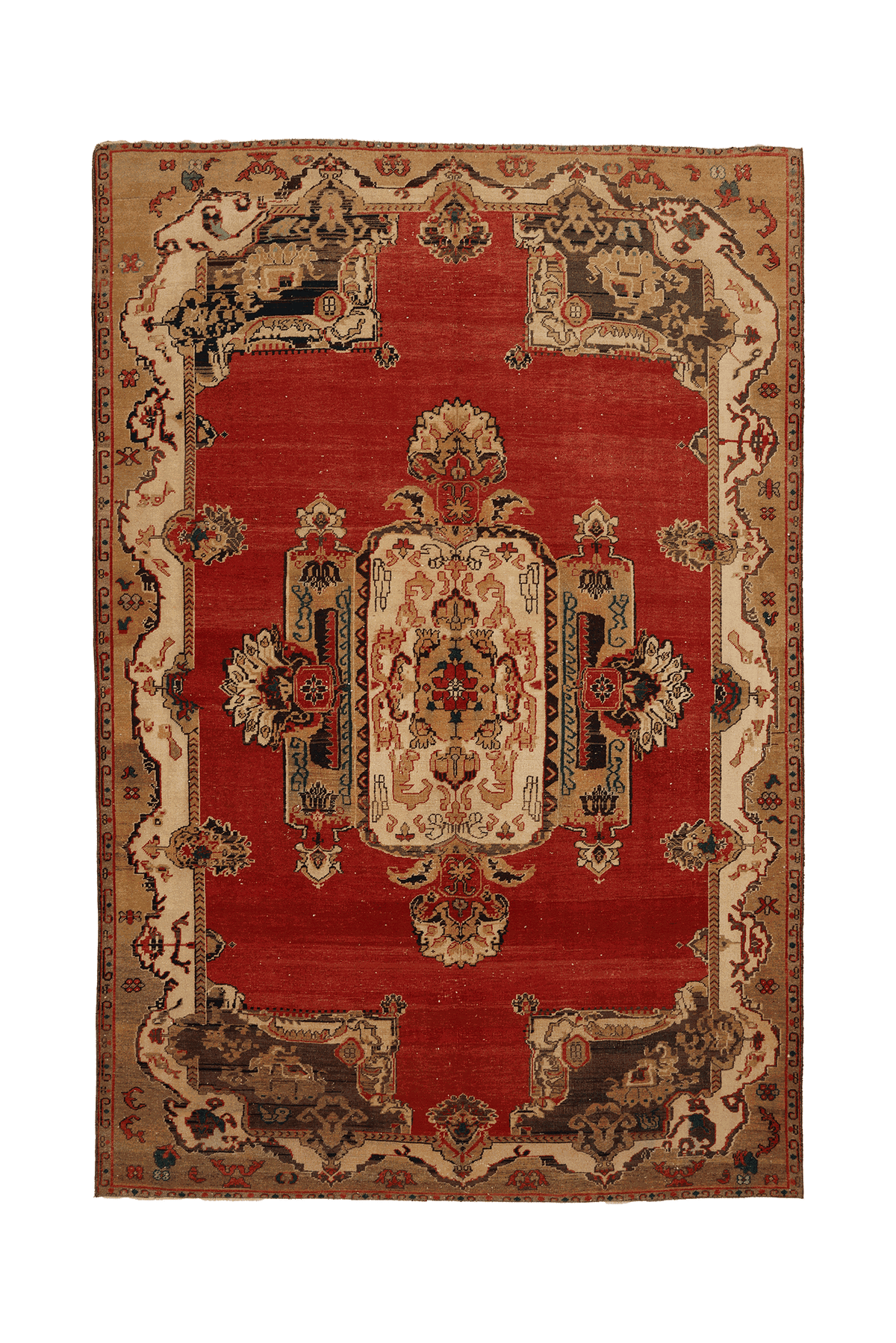 Vintage Sivas Turkish Area Rug 7x10 ft — Red & Beige Distressed