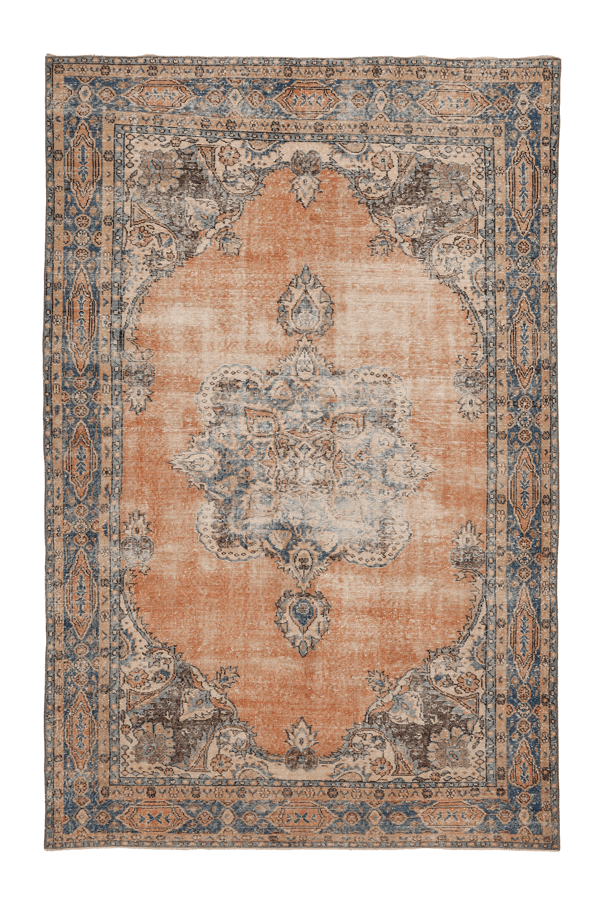 Vintage Isparta Turkish Area Rug 7x10 ft — Orange & Blue Floral