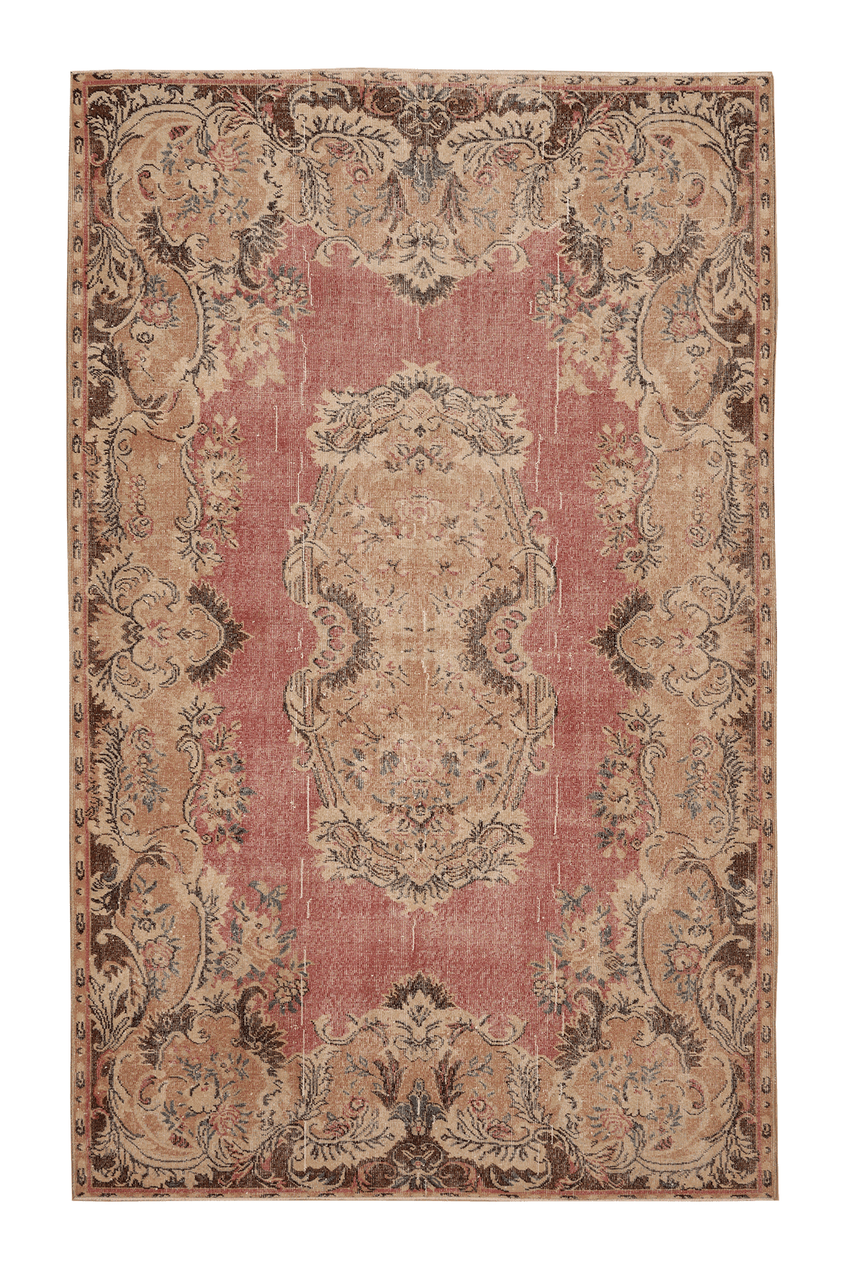 Vintage Isparta Turkish Area Rug 6x10 ft — Red & Beige Floral