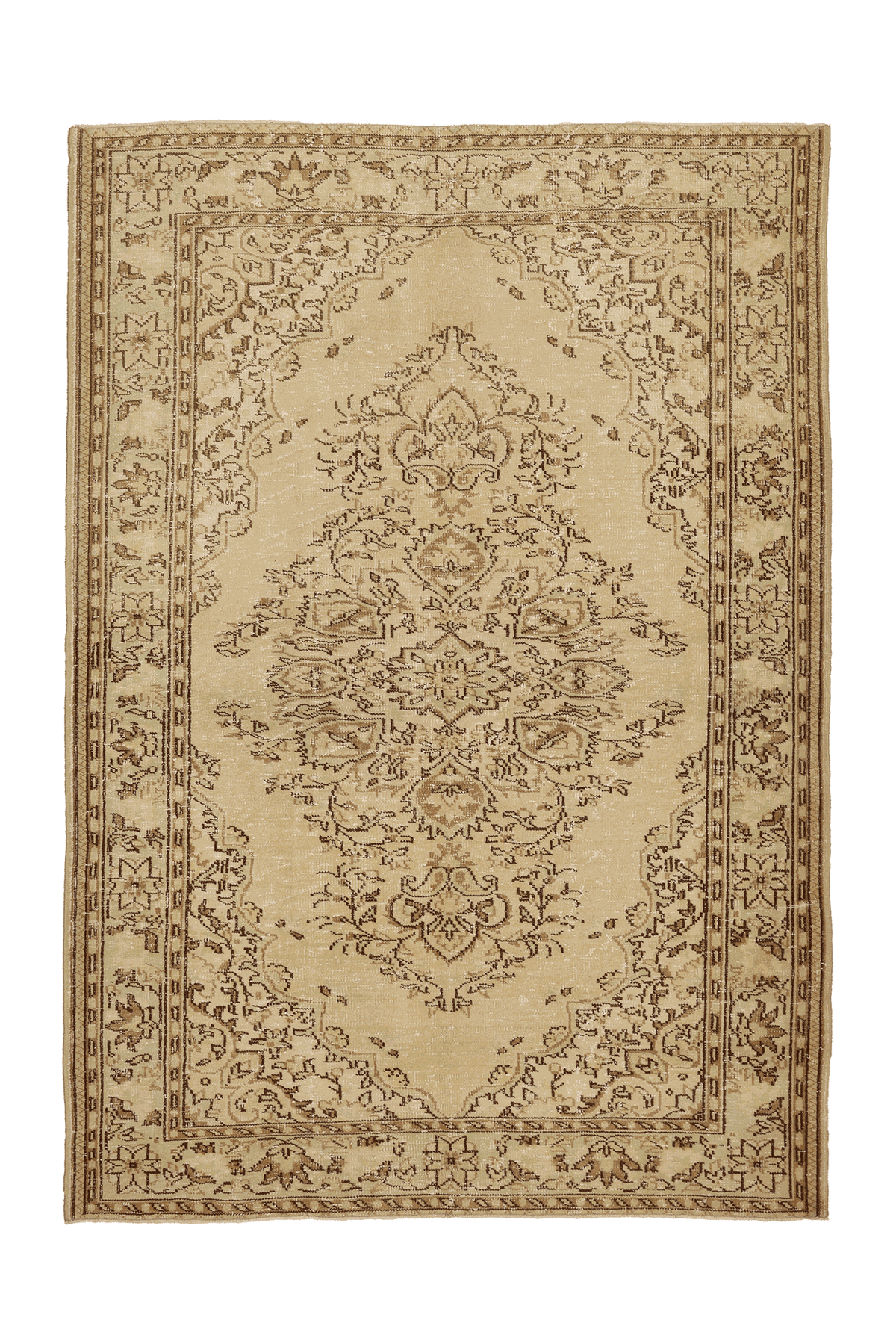 Vintage Isparta Turkish Area Rug 7x10 ft — Beige & Brown Floral