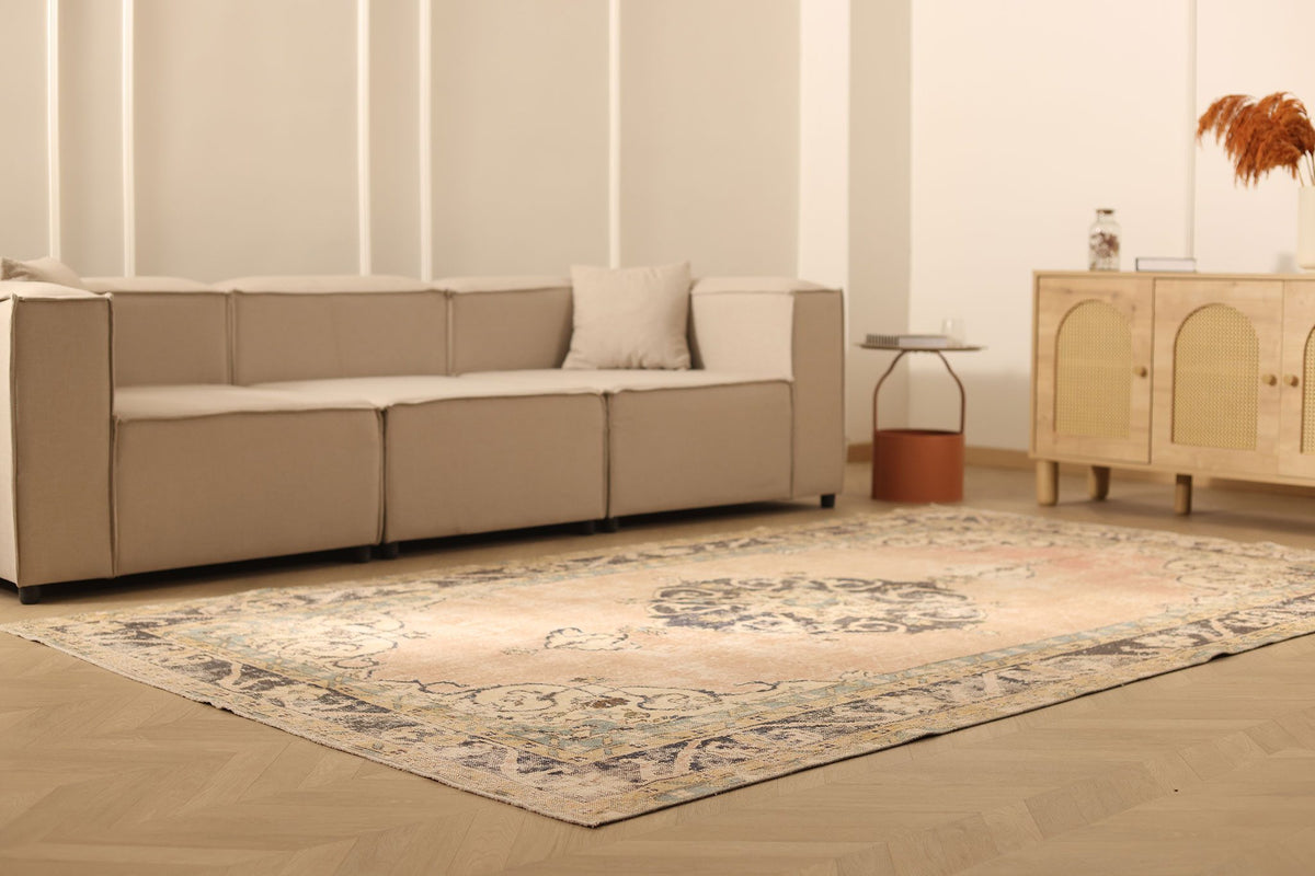 Vintage Isparta Turkish Area Rug 6x10 ft — Orange & Beige Floral