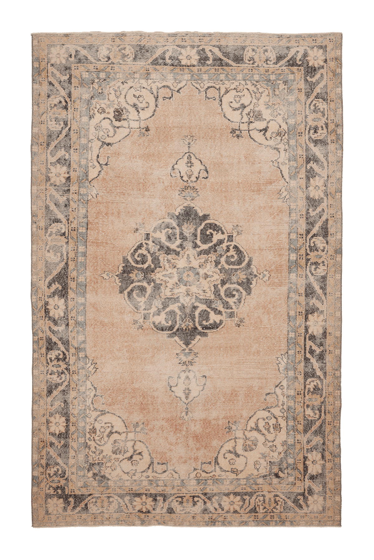 Vintage Isparta Turkish Area Rug 6x10 ft — Orange & Beige Floral