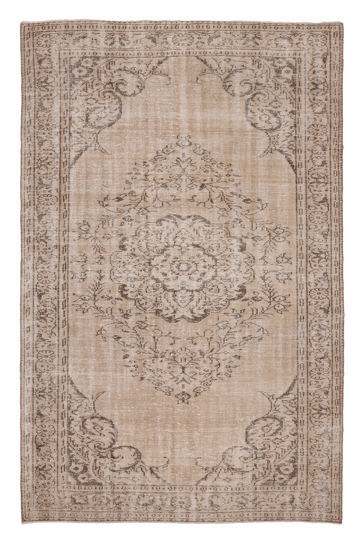 Vintage Manisa Turkish Area Rug 5x9 ft — Beige & Brown Floral (No. 61561)