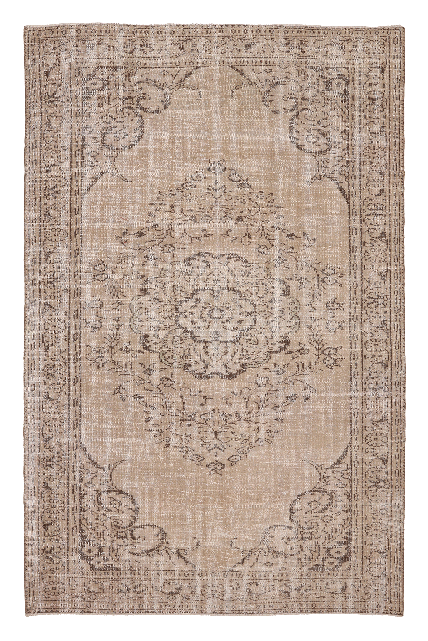 Vintage Manisa Turkish Area Rug 5x9 ft — Beige & Brown Floral (No. 61561)