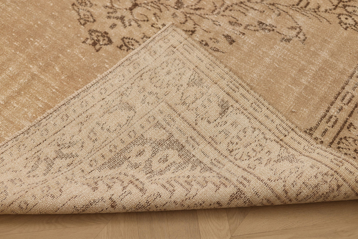 Vintage Manisa Turkish Area Rug 5x9 ft — Beige & Brown Floral (No. 61561)