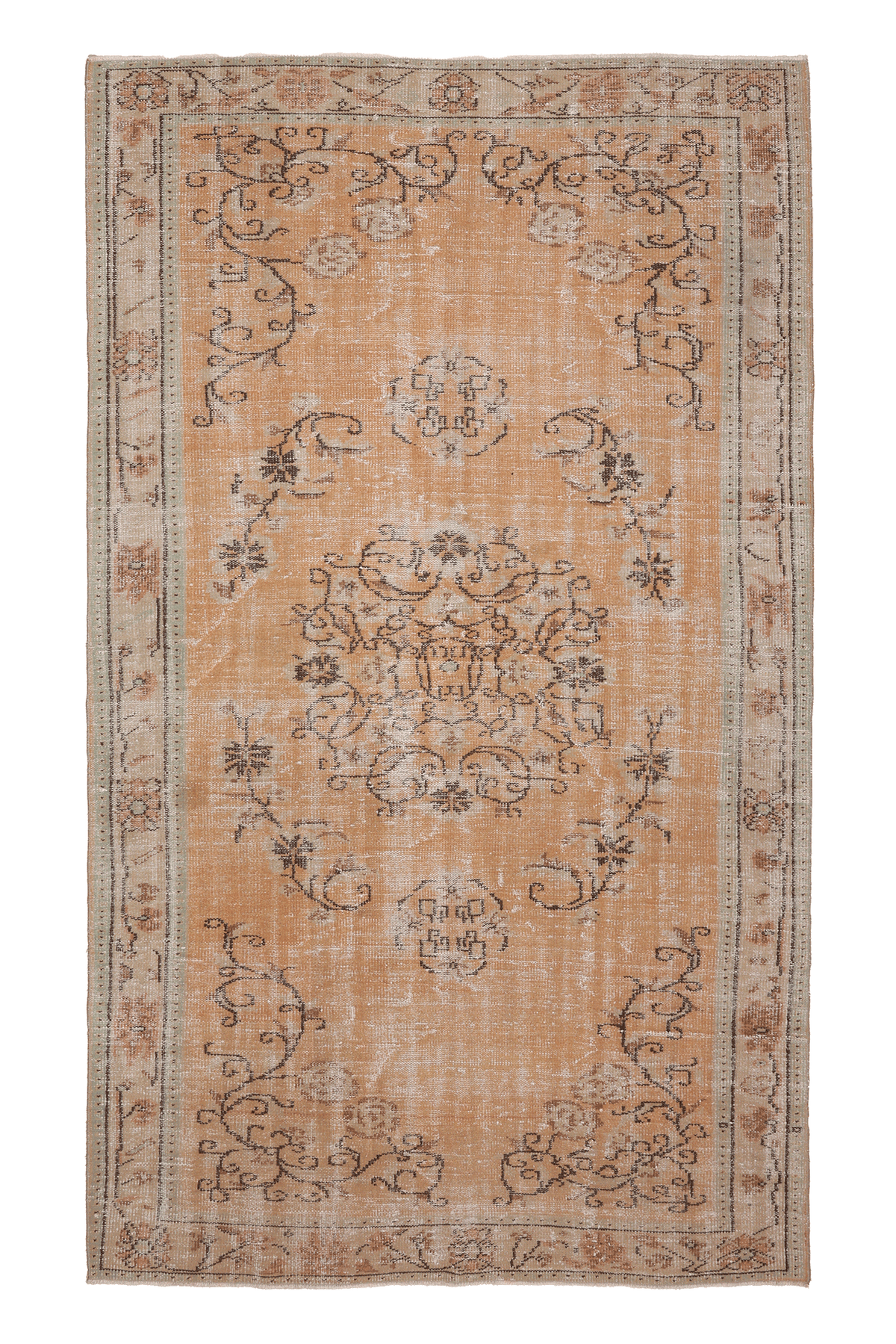 Vintage Manisa Turkish Area Rug 5x9 ft — Orange & Beige Floral