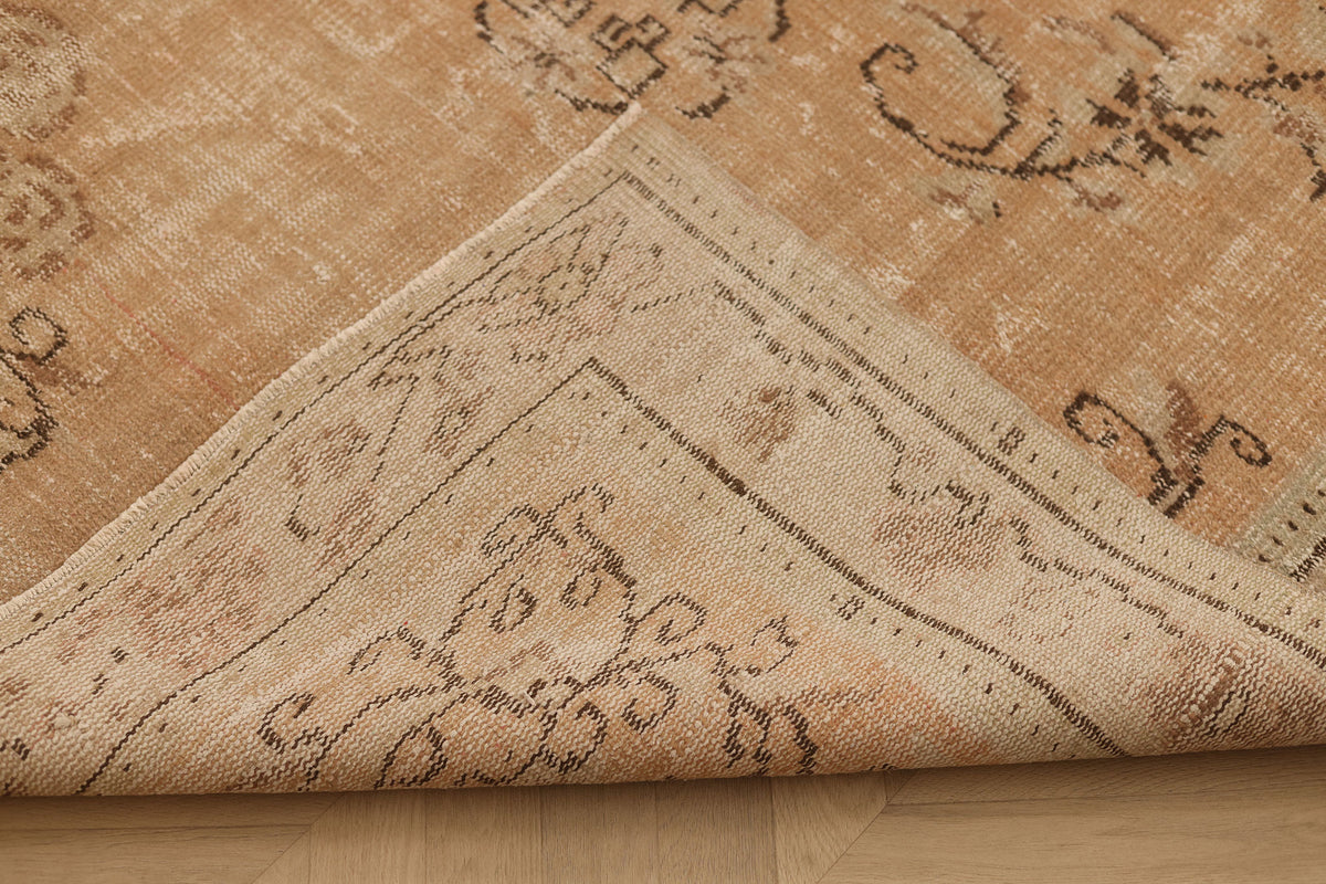 Vintage Manisa Turkish Area Rug 5x9 ft — Orange & Beige Floral