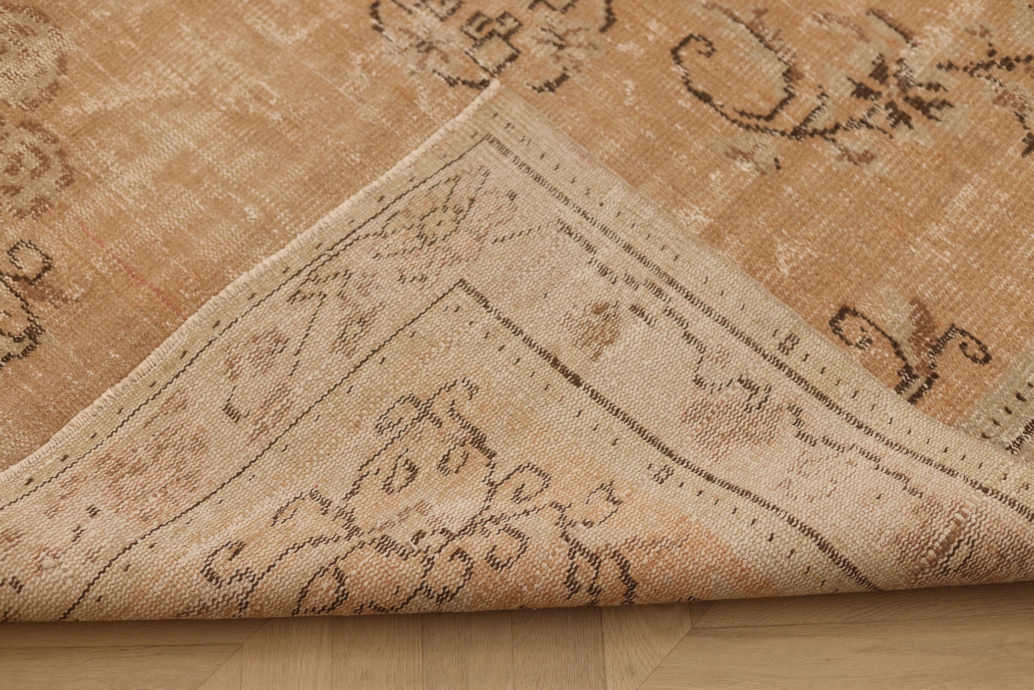 Vintage Manisa Turkish Area Rug 5x9 ft — Orange & Beige Floral