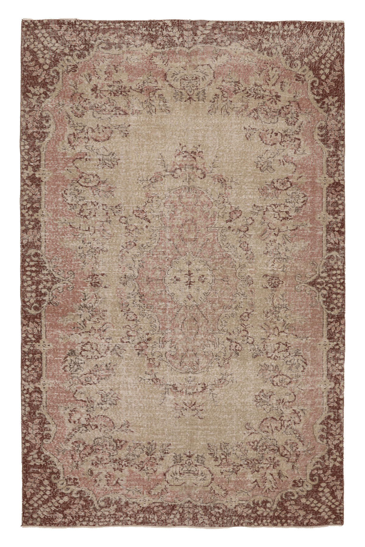 Vintage Isparta Turkish Area Rug 5x9 ft — Pink & Brown Floral (No. 61563)