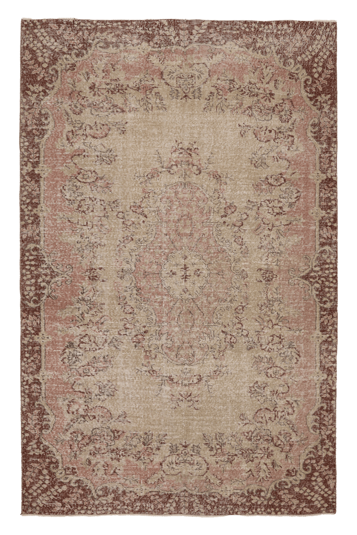 Vintage Isparta Turkish Area Rug 5x9 ft — Pink & Brown Floral (No. 61563)