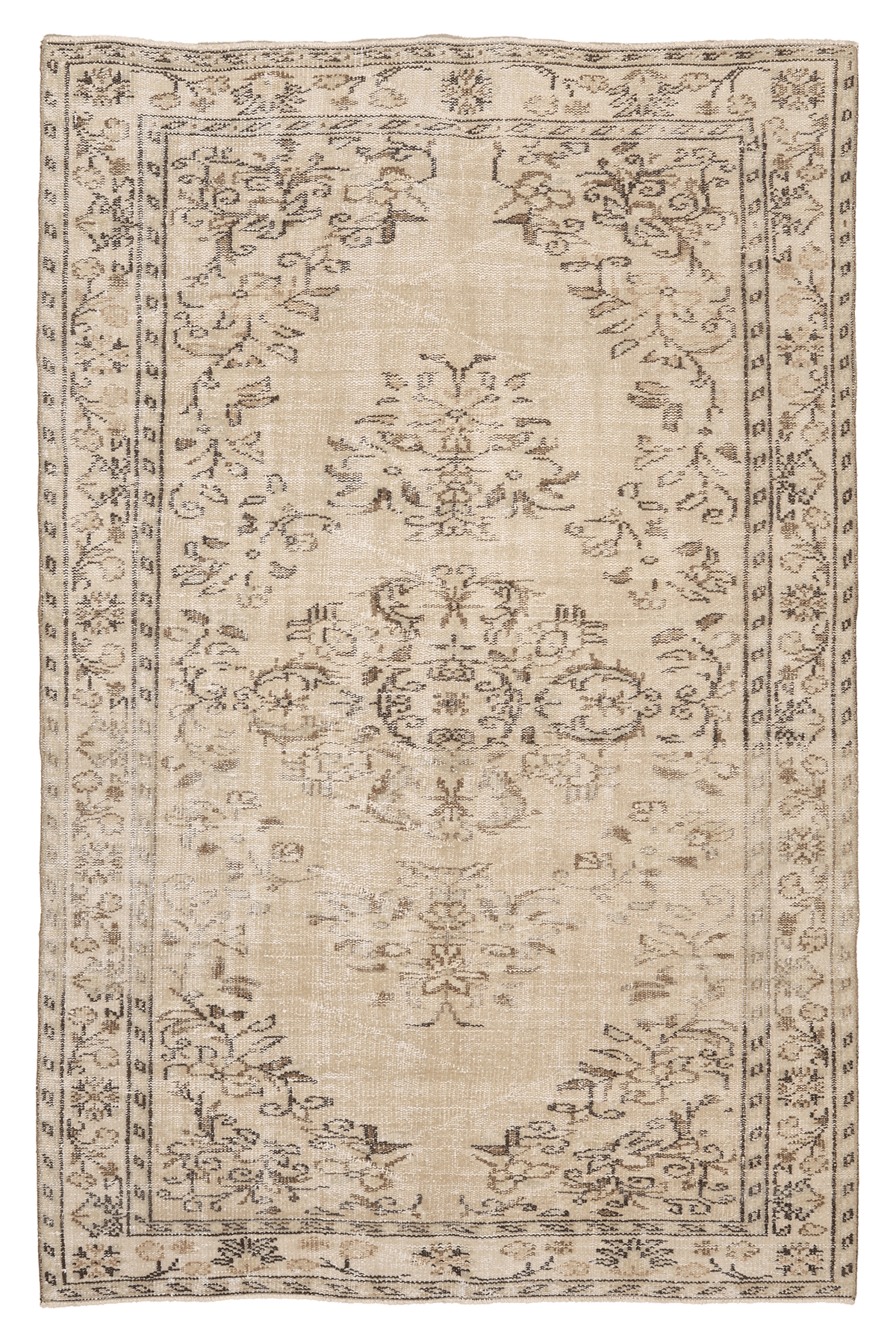 Vintage Manisa Turkish Area Rug 5x8 ft — Beige Floral (No. 61564)