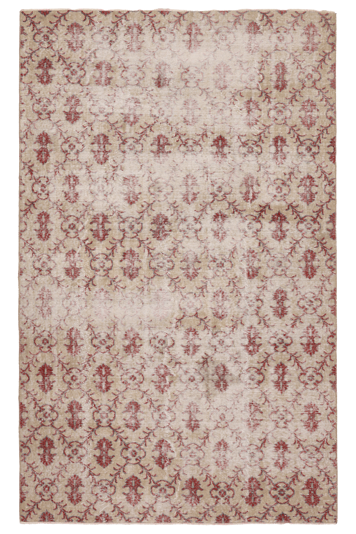 Vintage Isparta Turkish Area Rug 5x8 ft — Beige & Red Floral (No. 61567)