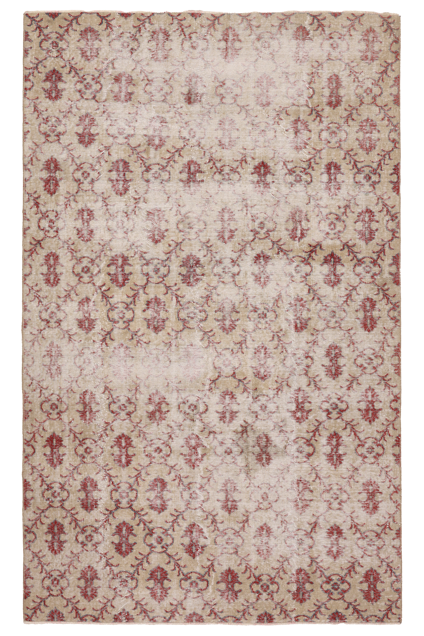 Vintage Isparta Turkish Area Rug 5x8 ft — Beige & Red Floral (No. 61567)