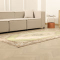 Vintage Isparta Turkish Area Rug 4x8 ft — Green & Beige Floral