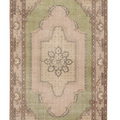 Vintage Isparta Turkish Area Rug 4x8 ft — Green & Beige Floral