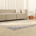 Vintage Manisa Turkish Area Rug 5x8 ft — Beige & Blue Floral (No. 61569)