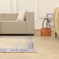 Vintage Manisa Turkish Area Rug 5x8 ft — Beige & Blue Floral (No. 61569)