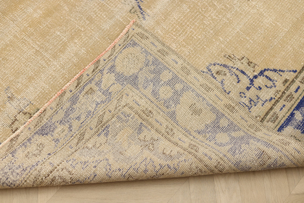 Vintage Manisa Turkish Area Rug 5x8 ft — Beige & Blue Floral (No. 61569)