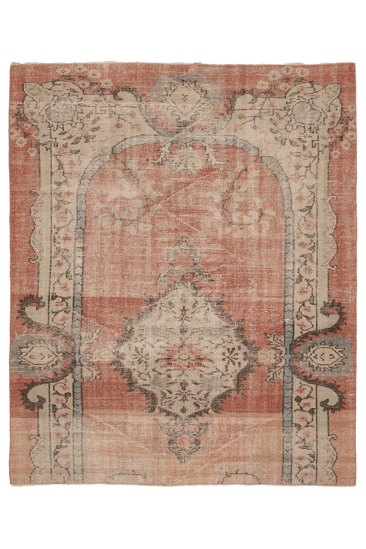Vintage Manisa Turkish Area Rug 5x7 ft — Red Floral