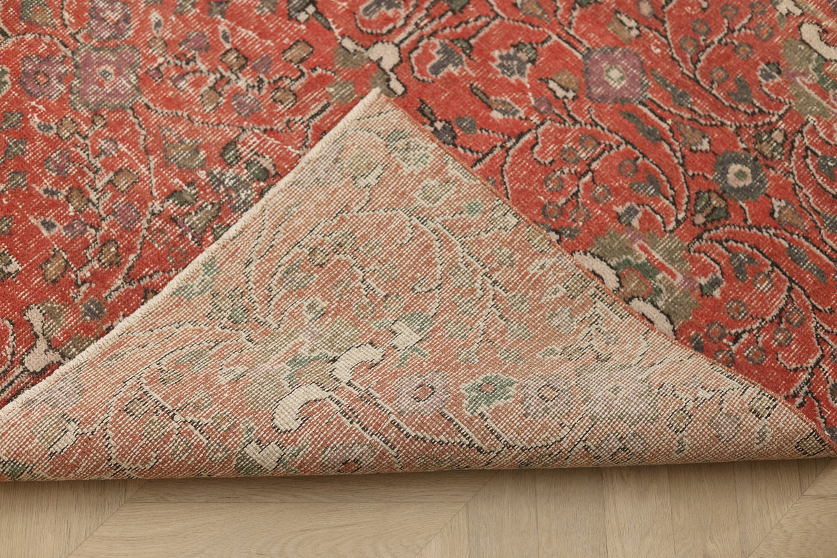 Vintage Isparta Turkish Area Rug 4x6 ft — Red Floral