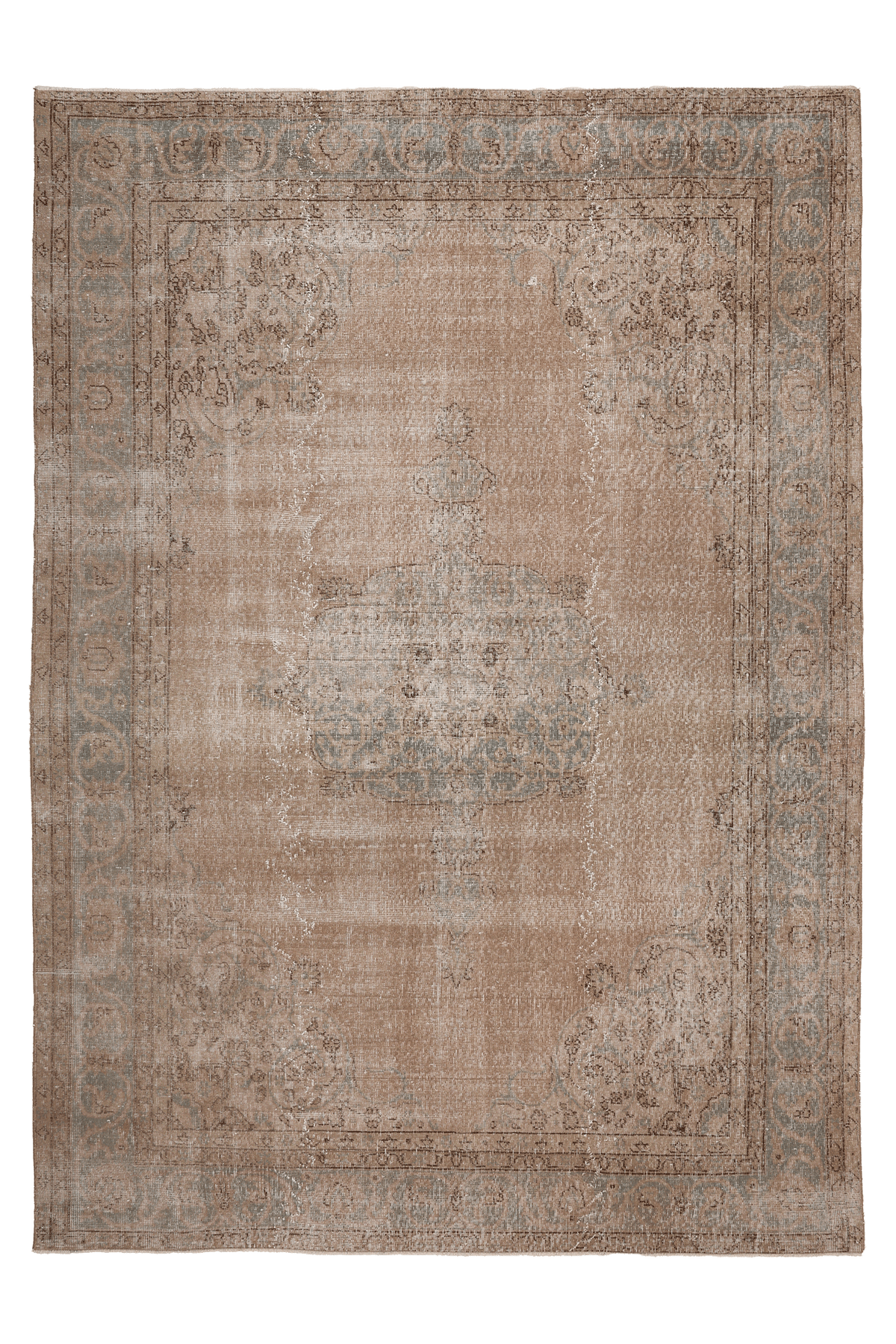 Vintage Isparta Turkish Area Rug 7x10 ft — Beige & Green Floral (No. 61578)