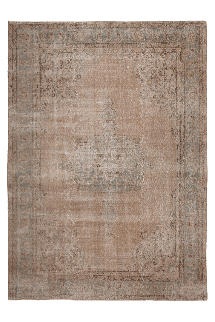 Vintage Isparta Turkish Area Rug 7x10 ft — Beige & Green Floral (No. 61578)