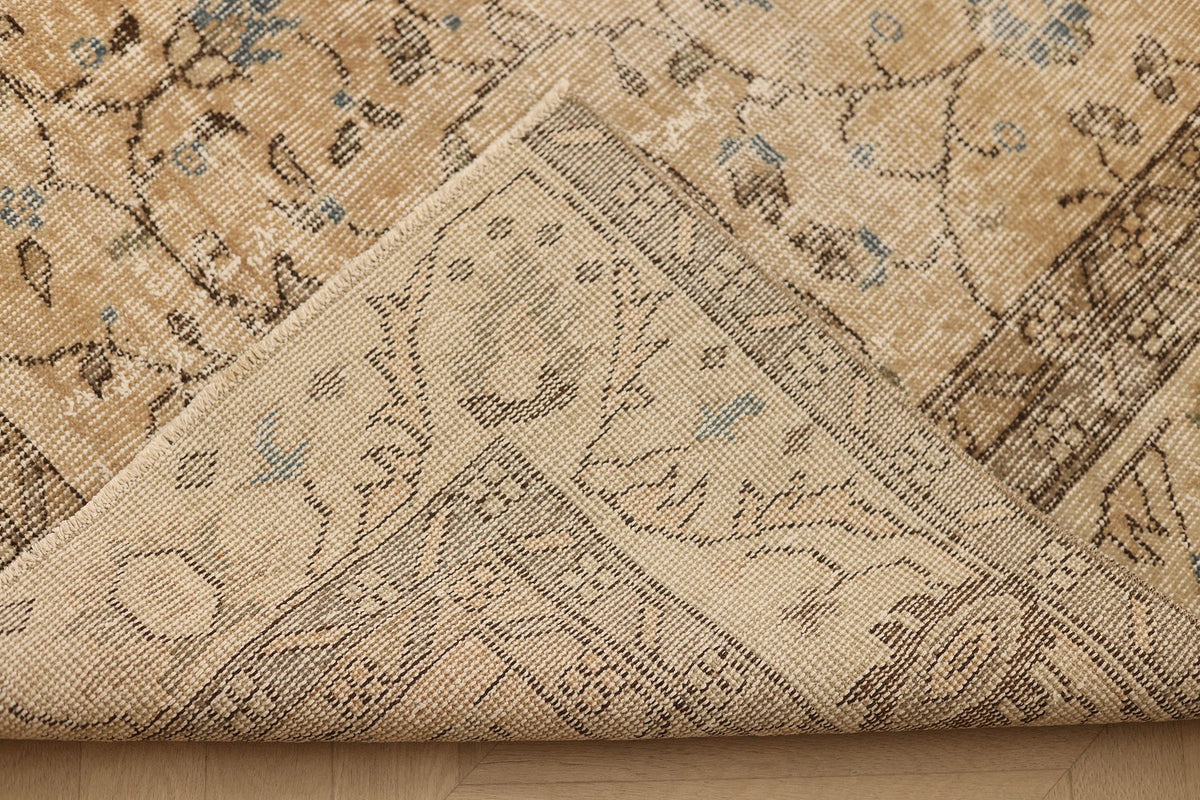 Vintage Isparta Turkish Area Rug 7x10 ft — Beige & Brown Floral