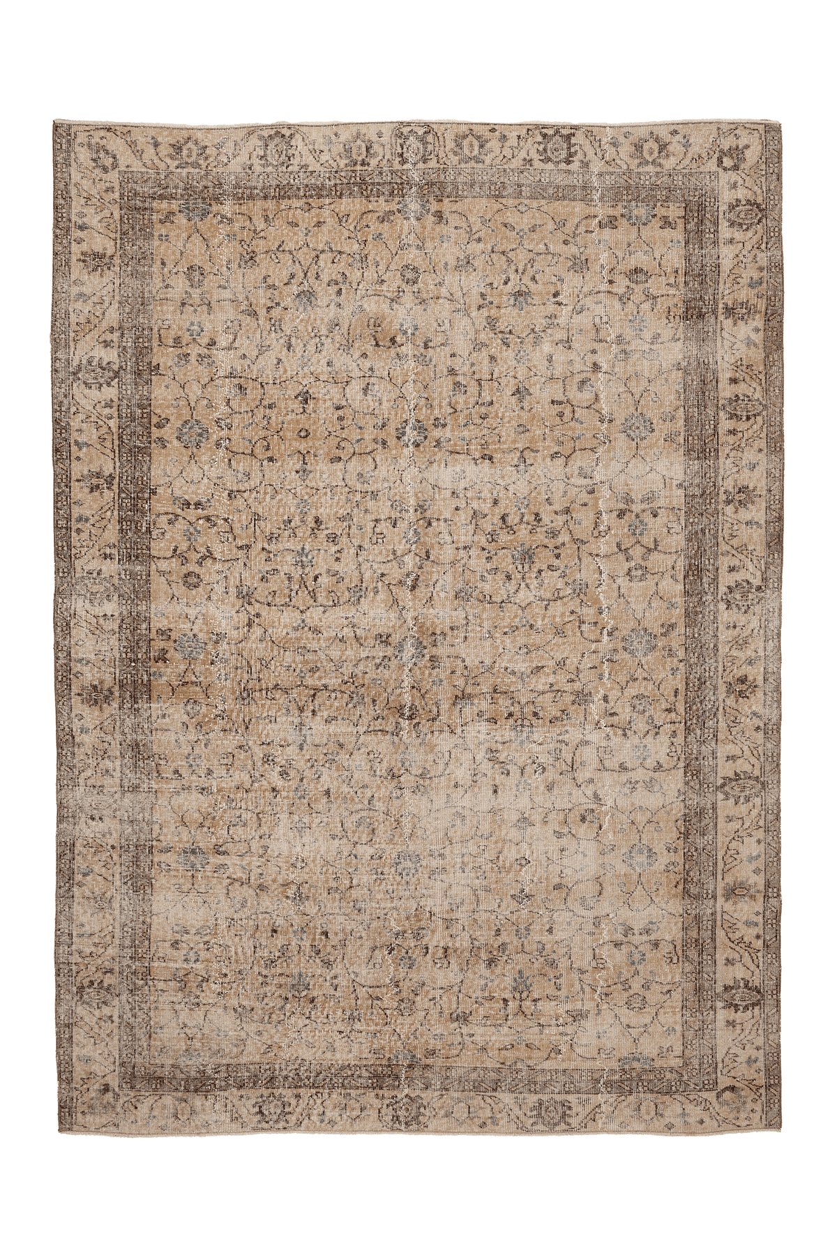 Vintage Isparta Turkish Area Rug 7x10 ft — Beige & Brown Floral