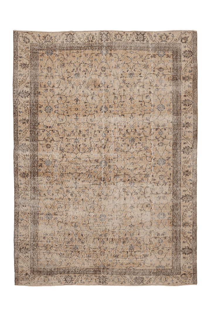 Vintage Isparta Turkish Area Rug 7x10 ft — Beige & Brown Floral