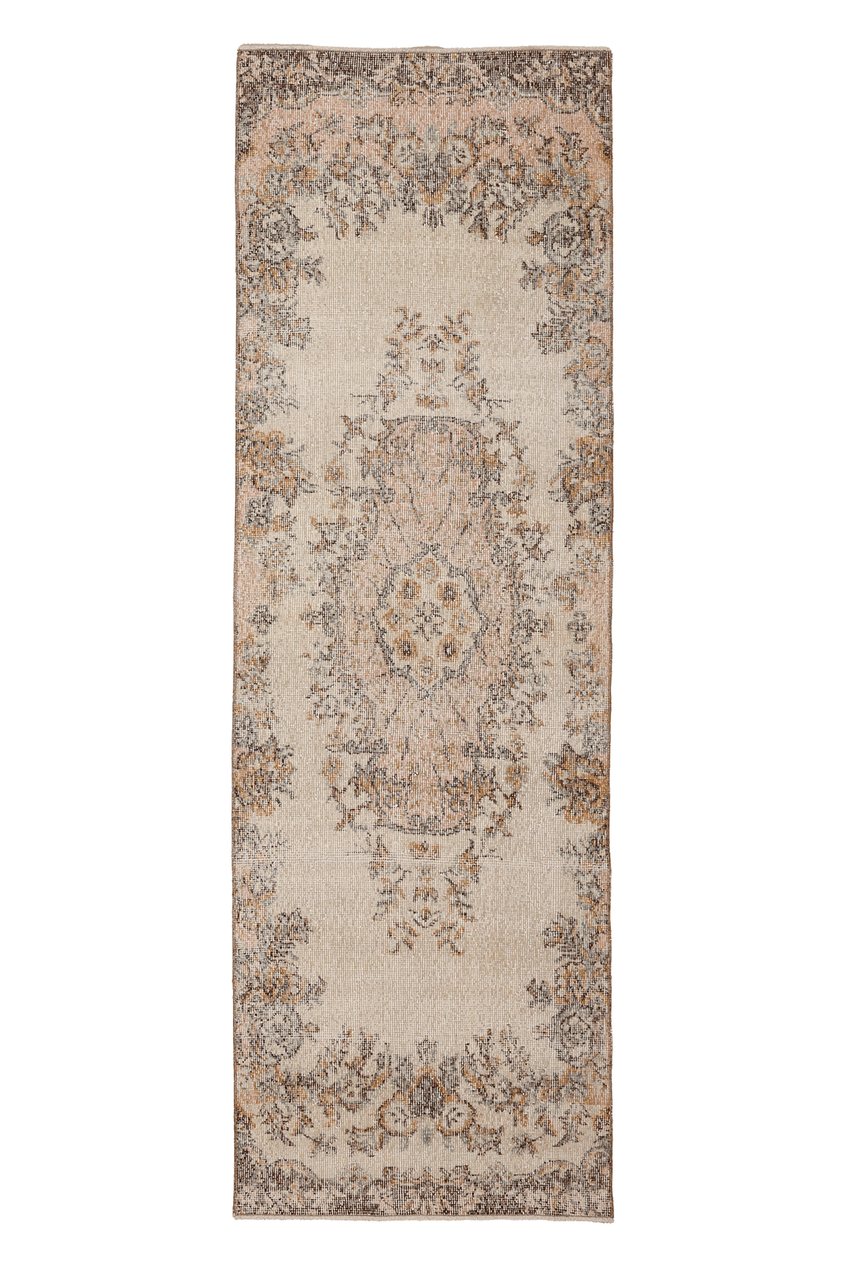 Vintage Isparta Turkish Runner Rug 2x8 ft — Beige & Brown Distressed
