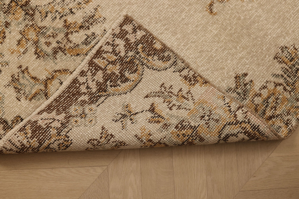 Vintage Isparta Turkish Runner Rug 2x8 ft — Beige & Brown Distressed