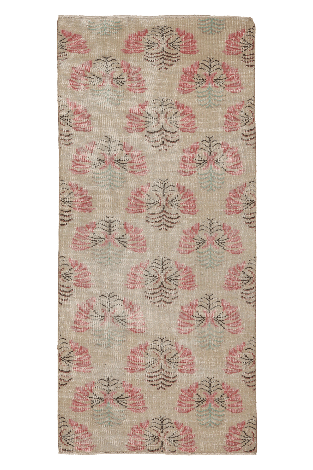 Vintage Manisa Turkish Runner Rug 3x6 ft — Beige & Pink Floral