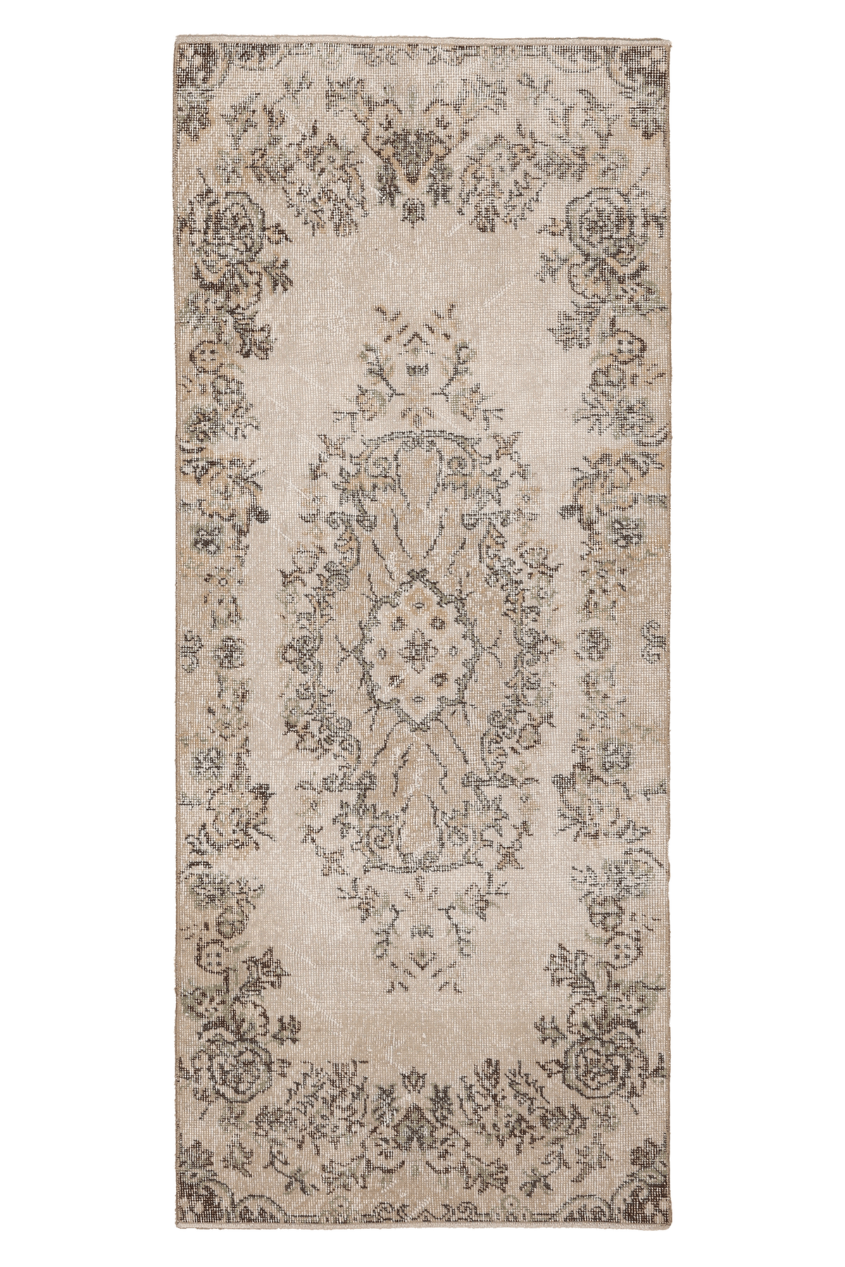 Vintage Isparta Turkish Runner Rug 2x6 ft — Beige & Brown Floral (No. 61600)