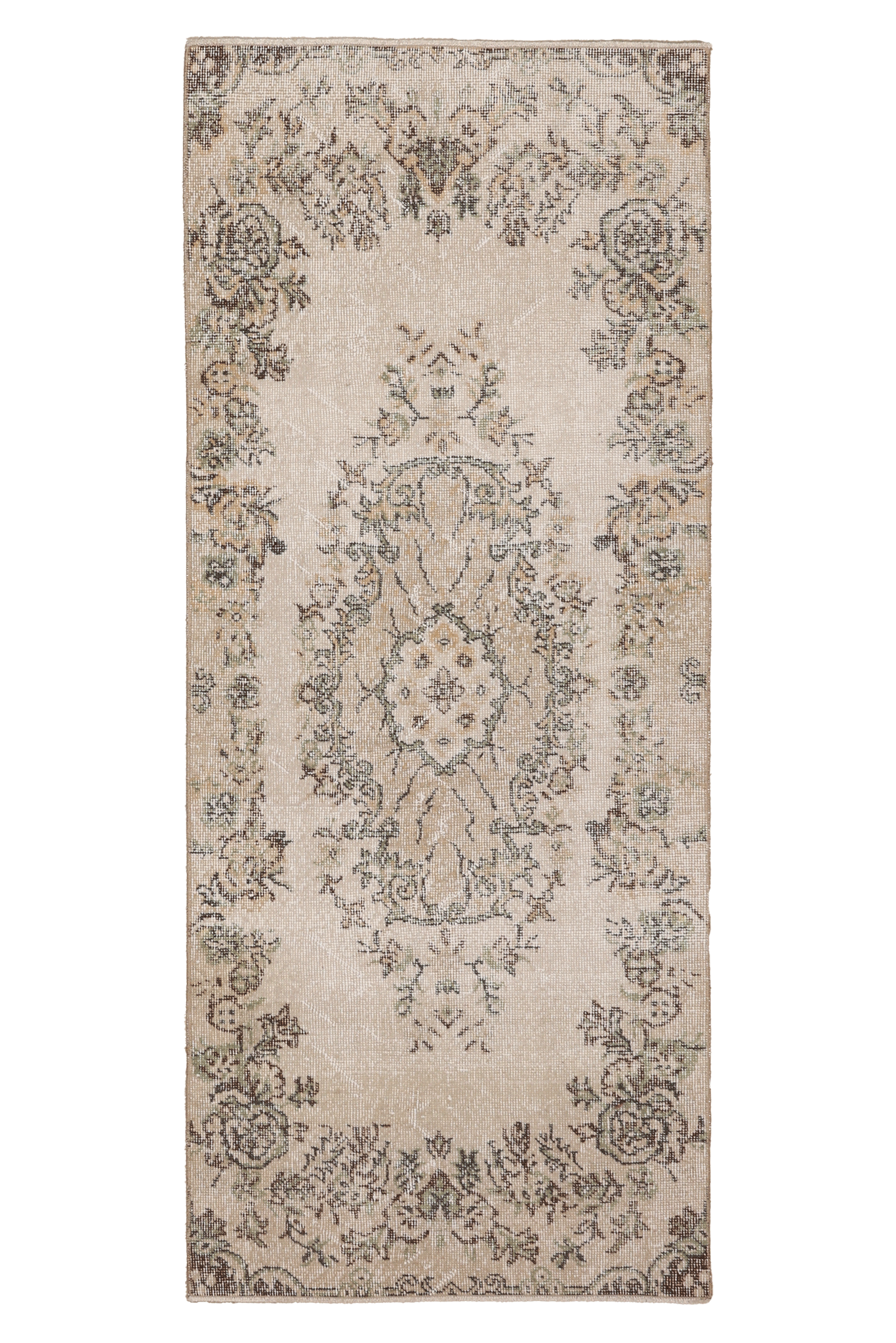 Vintage Isparta Turkish Runner Rug 2x6 ft — Beige & Brown Floral (No. 61600)
