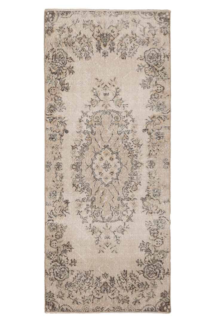 Vintage Isparta Turkish Runner Rug 2x6 ft — Beige & Brown Floral (No. 61600)